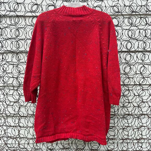 Vintage 90s Venezia Red Variegated Knit Sweater Mock Neck Acrylic Wool One Size - Picture 7 of 10